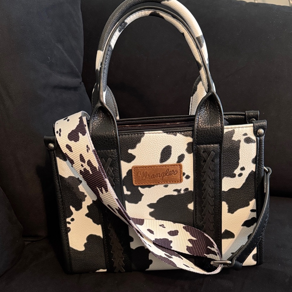 Wrangler Black and White Cowhide Satchel